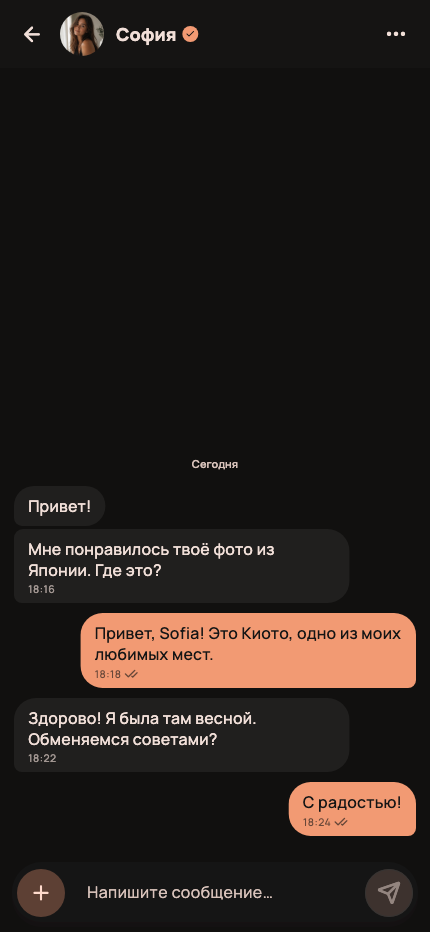 Чат YouNo в тёмной теме